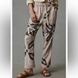 Anthropologie Taupe Printed Relaxed Drawstring Pants